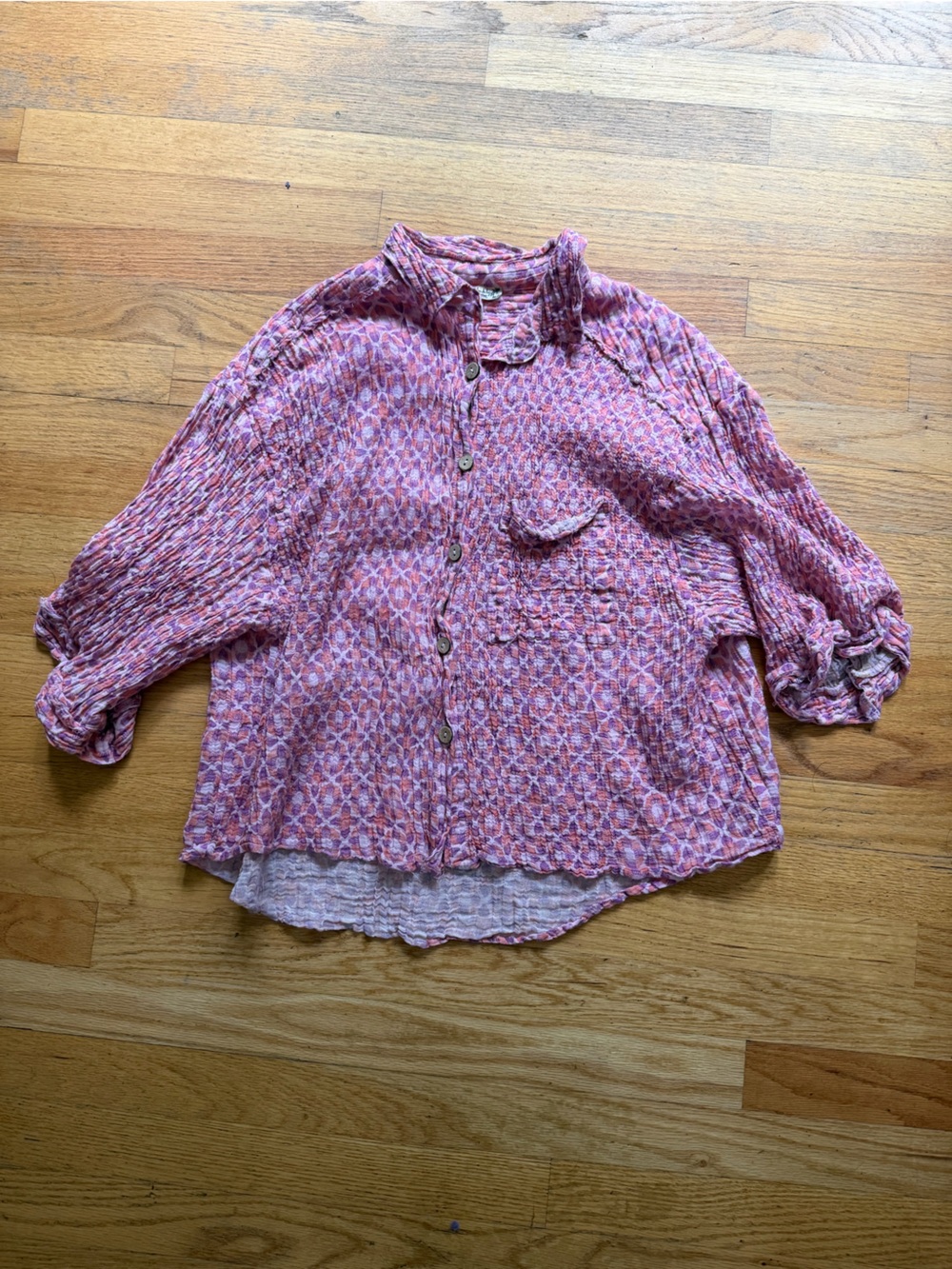 Free People Pink Patterned Button-Up Blouse